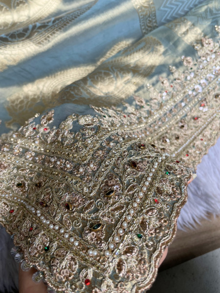Neerja Firozi Banarasi Silk Saree with Embroidered Blouse