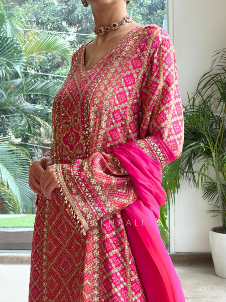 Gota-Miran Magenta Modal Satin Silk Suit Set