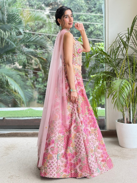 Whimsical Candy-Pink Geometric Lehenga