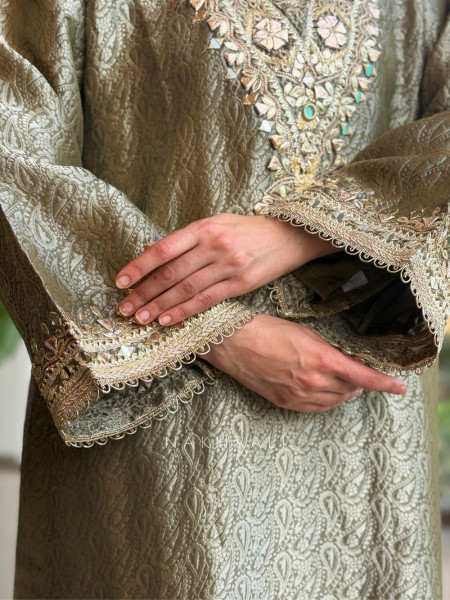 Kyra Green Straight Dress with Mirror Zari Work