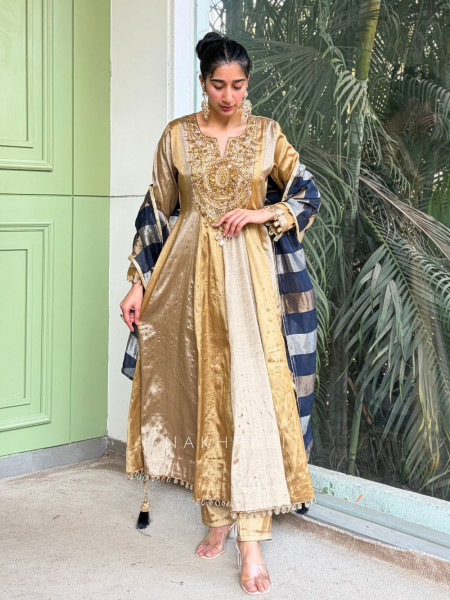 Nazneen Blue Anarkali Suit Set with Contrast Dupatta