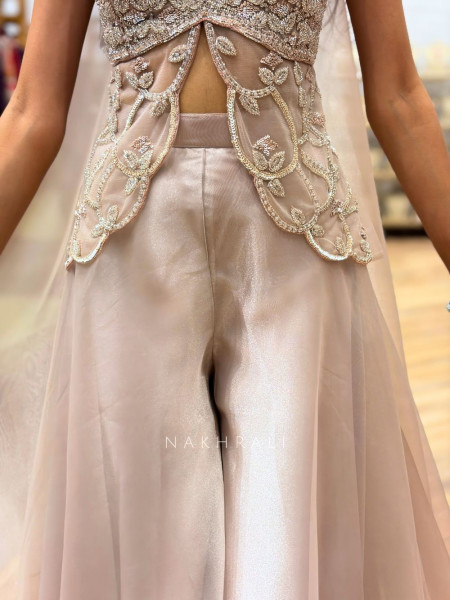 Kavira Peach Indo-Western Set with Sequin and Cut Dana Work