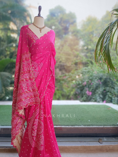 Mirgavati Magenta Georgette Silk Bandhani Saree