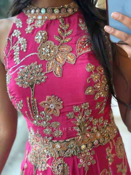 Ishvani Magenta Chanderi Silk Indo-Western Jumpsuit