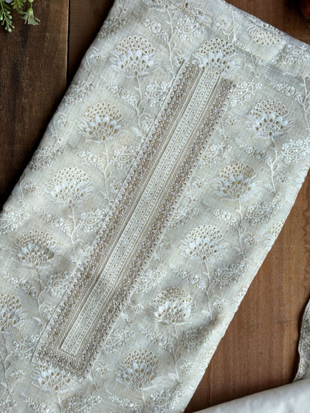 Khumaira Cream Lucknowi Embroidered Dress Material