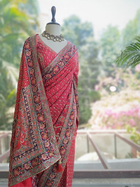 Chitralekha Magenta Printed Saree with Sequin Embroidery