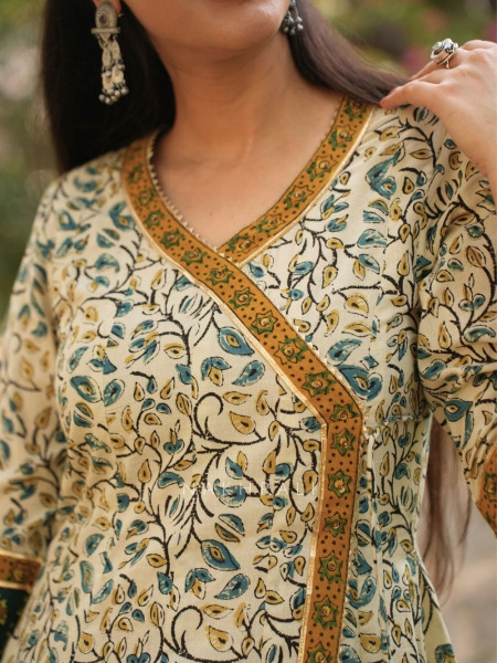 Mirza Cream Angrakha Cotton Kurta