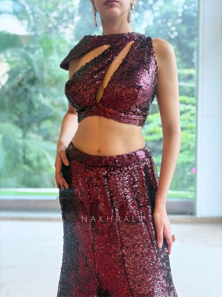 Sassy Maroon Indo-western Lehenga