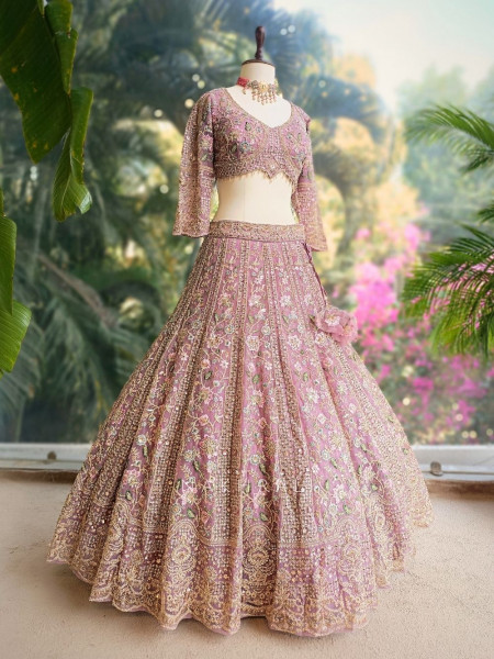 Sylvara Pink Embroidered Lehenga Set