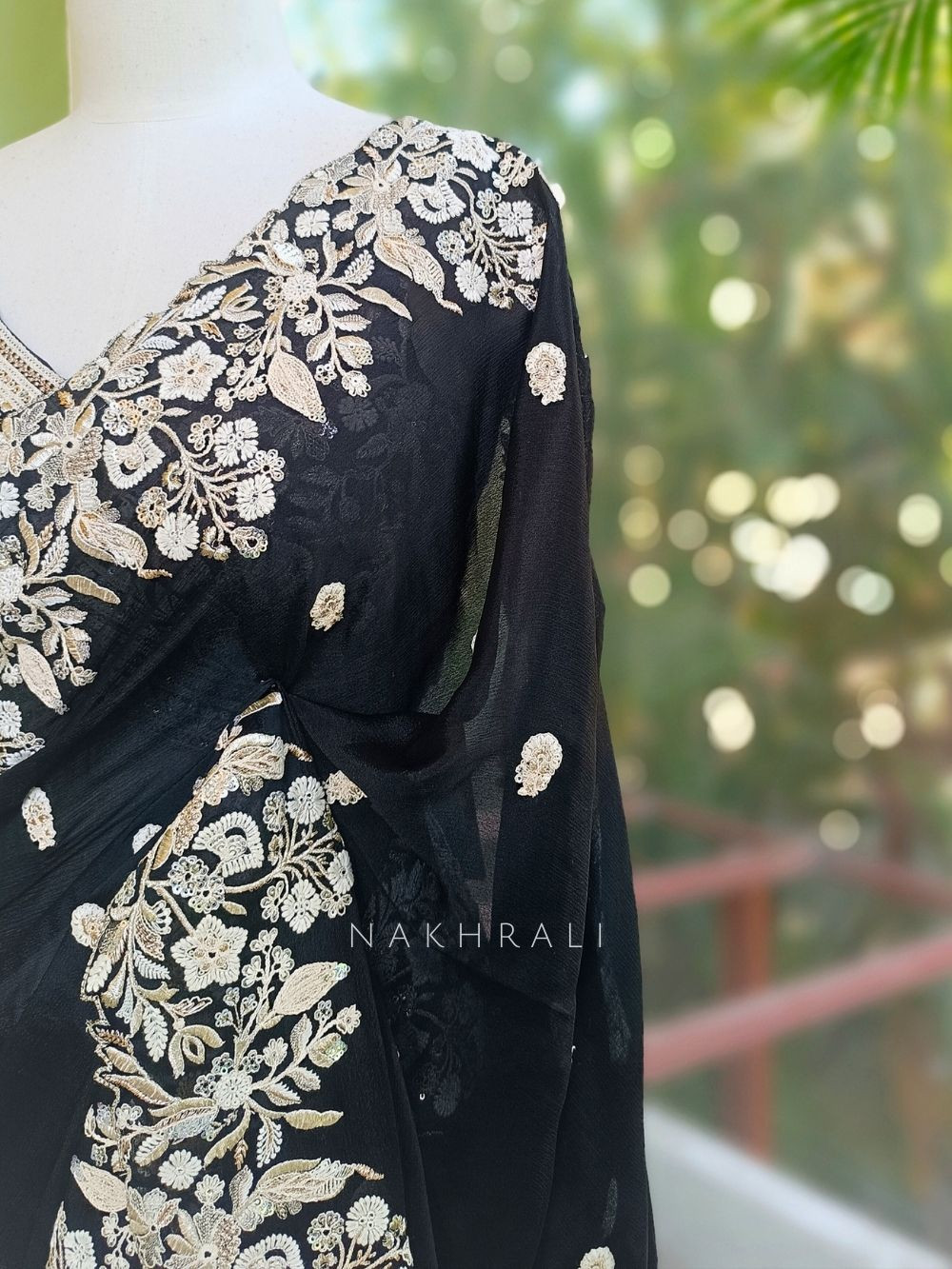 Tnt Rishka Rishka Black Saree with Embroidery and Sequin Work