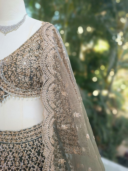 Virel Regal Green Lehenga Set with Zari and Stone Work