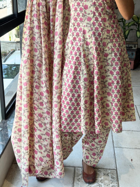 Gulnaar Yellow Rayon Cotton Anarkali Suit Set with Floral Print