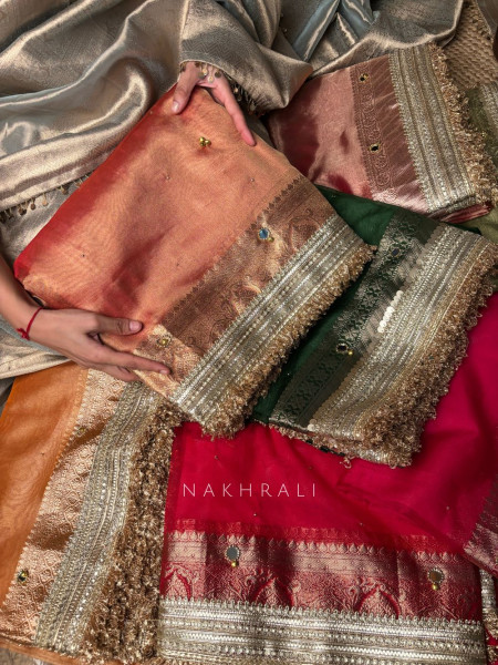 Begum-e-Aftab Gajari Tissue Organza Silk Saree