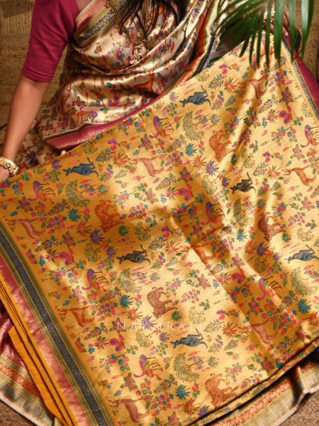 Vantara Zari Weave Saree with Animal Motifs