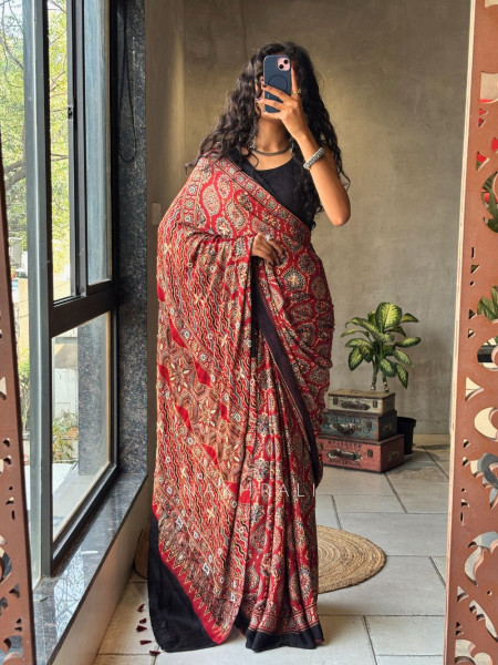 Rivanya Red Modal Silk Saree with Zari Sequin Pallu