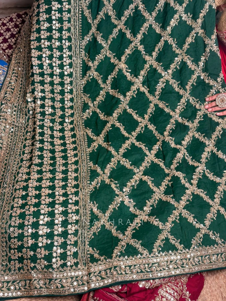 Zuleika Green Chanderi-Silk Blend Dress Material