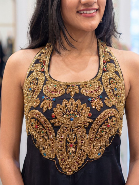 Sutra-Lekha Black Indo Western Palazzo Set With Embellished Yoke