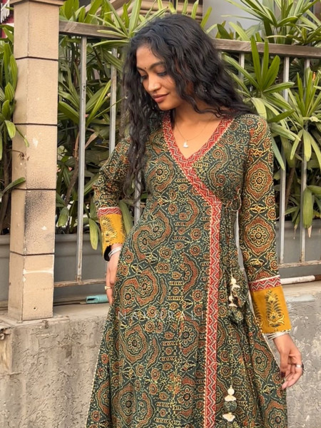 Taarika Green Angrakha Kurta with Ethnic Print