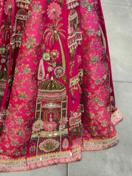 Phoolriva Magenta Lehenga Set  Floral Bead, Mirror & Thread Embellishment