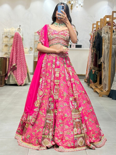 Phoolriva Magenta Lehenga Set  Floral Bead, Mirror & Thread Embellishment