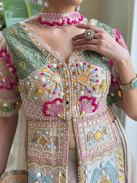 Miraya Multicolor Palazzo Suit Set Floral Bead, Mirror & Sequin Embellishment