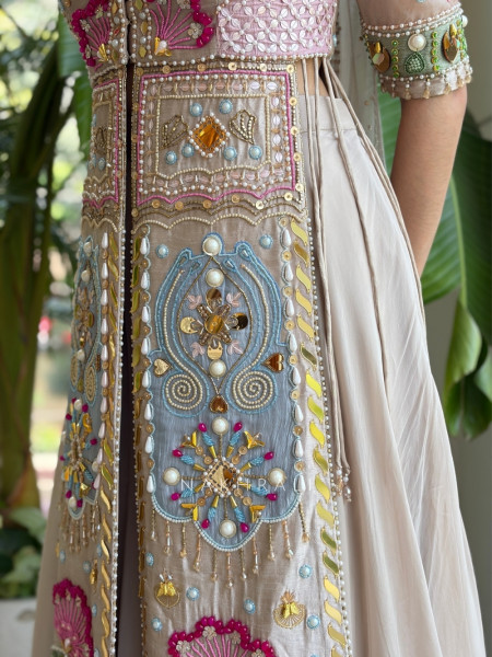 Miraya Multicolor Palazzo Suit Set Floral Bead, Mirror & Sequin Embellishment