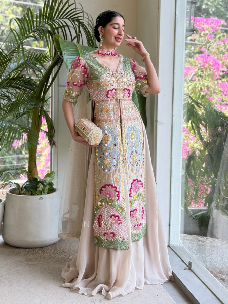 Miraya Multicolor Palazzo Suit Set Floral Bead, Mirror & Sequin Embellishment
