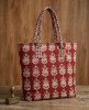 Gulvaani Maroon Printed Tote Bag