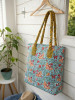 Gulvaani Sky Blue Printed Tote Bag