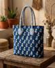 Gulvaani Navy Blue Printed Tote Bag