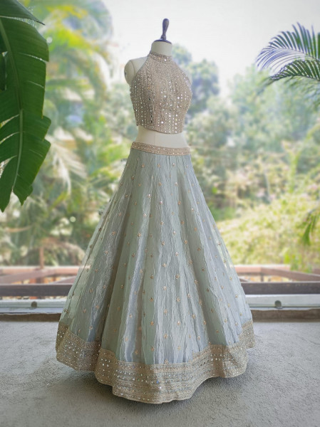 Raah-Chandani Light Grey Lehenga with Detailed Mirror Work
