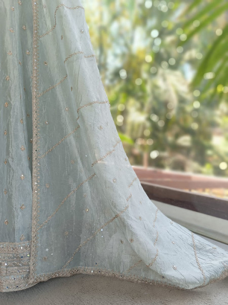 Raah-Chandani Light Grey Lehenga with Detailed Mirror Work