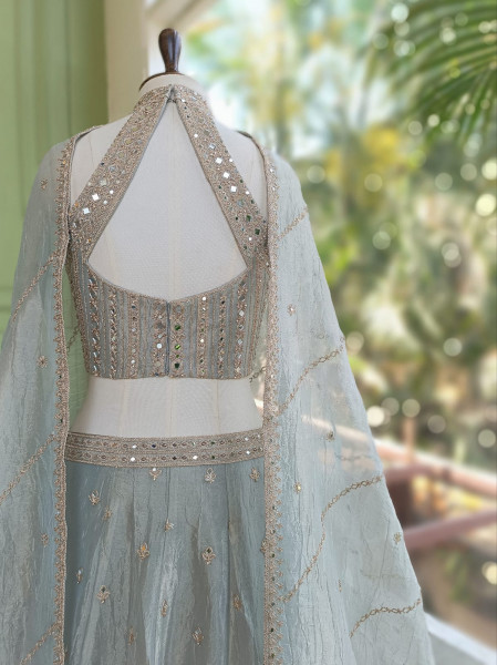 Raah-Chandani Light Grey Lehenga with Detailed Mirror Work