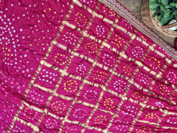 Charvi Magenta Gharchola Bandhej Saree with Traditional Border