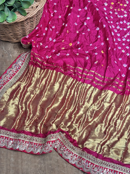 Charvi Magenta Gharchola Bandhej Saree with Traditional Border