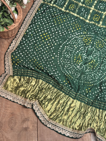 Charvi Green Gharchola Bandhej Saree with Traditional Border