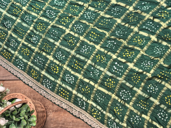 Charvi Green Gharchola Bandhej Saree with Traditional Border