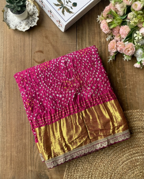 Charvi Magenta Gharchola Bandhej Saree with Traditional Border