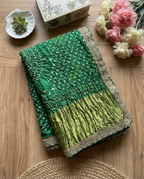 Charvi Green Gharchola Bandhej Saree with Traditional Border
