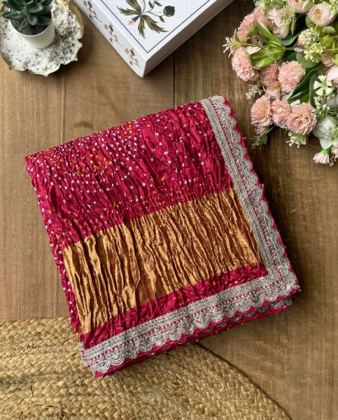 Charvi Red Gharchola Bandhej Saree with Traditional Border