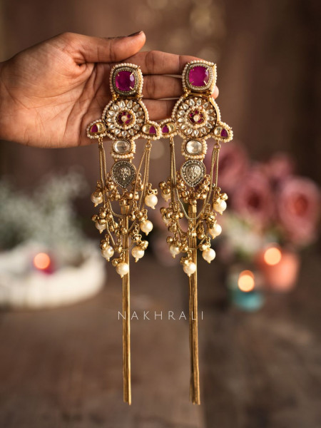 Kaira Magenta Kashmiri Long Earrings