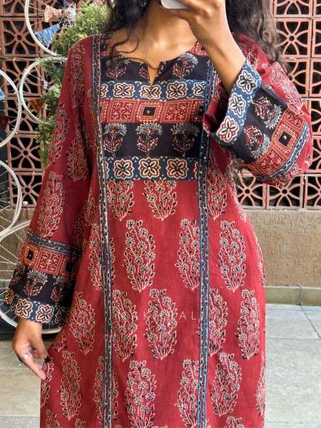 Buti Maroon Cotton Kurta