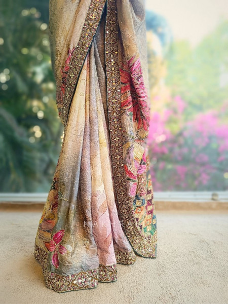 Fiora Multicolor Floral Zari Mirror Saree