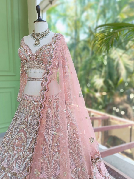 Cosmic Pink Net Lehenga with Beads Sequin and Pearl Work