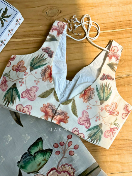 Dahlia Cream Floral Organza Saree with Sequin and Cut Dana Work