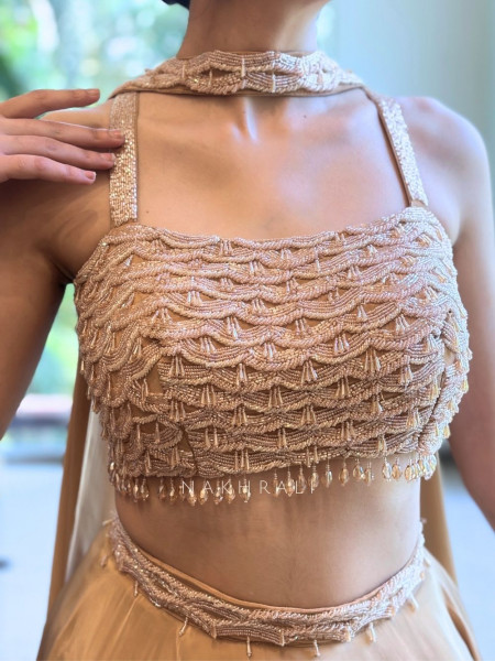 Ruhvik Beige Indo Western Crop Top Skirt Set