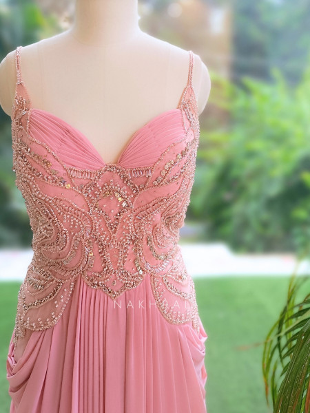 Amour Arabesque Pink Imported Georgette Long Gown