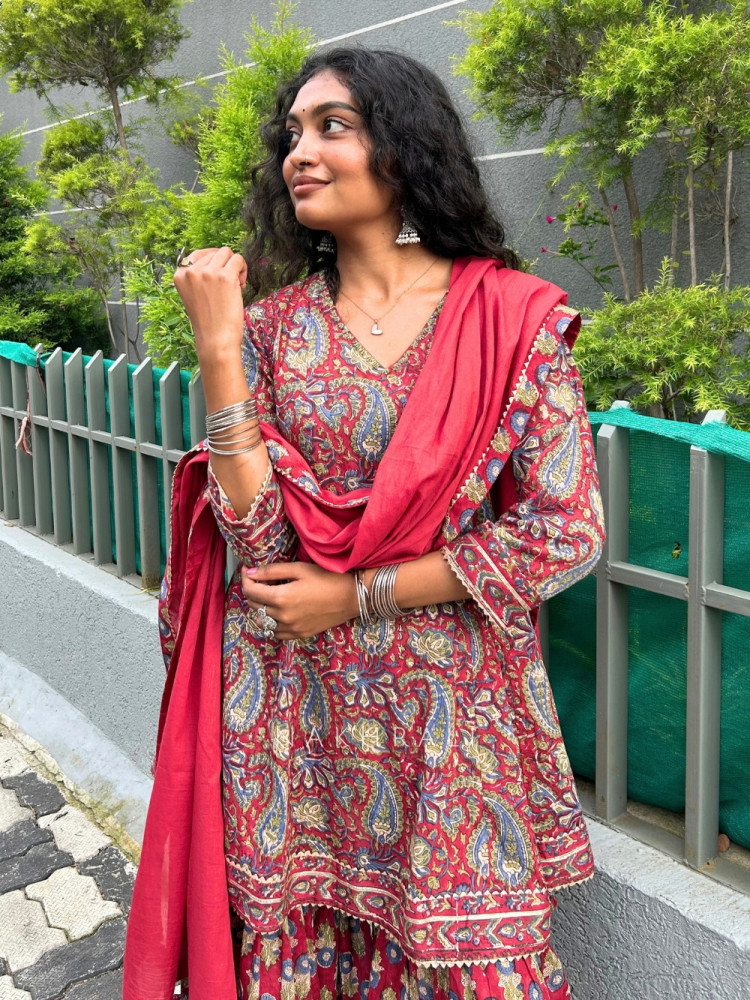 Image of Shanaya Noor Maroon Cotton Garara Suit Set with Dupatta