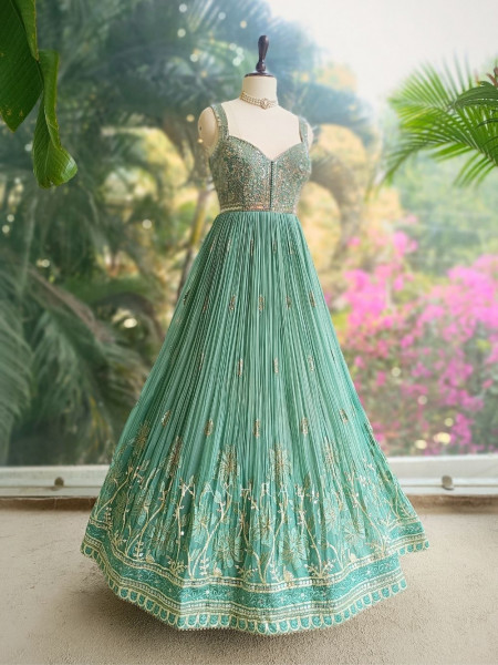 Nivra Sea Green Zardozi Anarkali Set with Dupatta