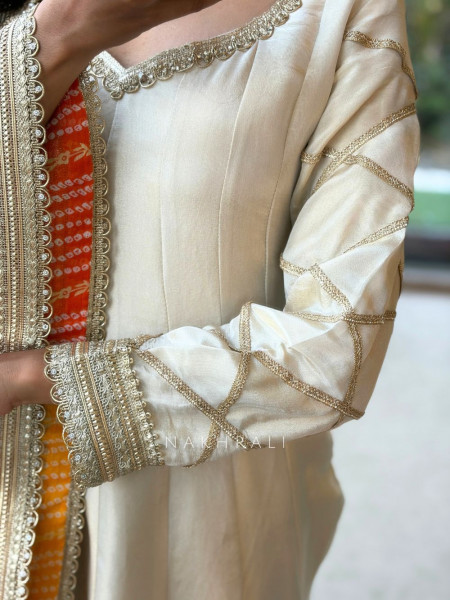 Malhar Oeange Anarkali and Sunrise Bandhani Set
